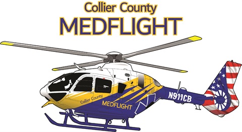 Blue white and yellow helicopter with an American flag painted tail